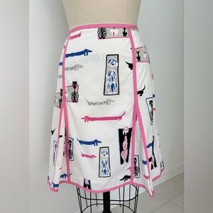 itw By Claude Brown Whimsical Dog Print Skirt Cotton Pink Black A-Line 10